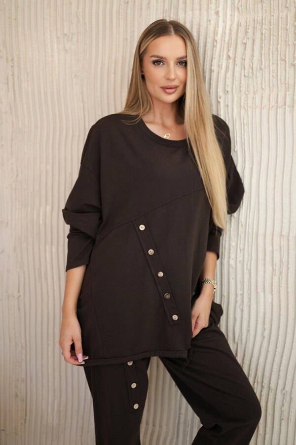 Włoski Oversize cotton set sweatshirt + pants brown