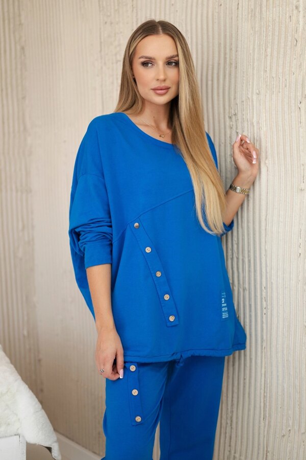 Włoski Oversize cotton set sweatshirt + pants cornflower blue