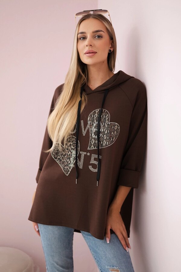 Włoski Oversized viscose sweatshirt Love brown