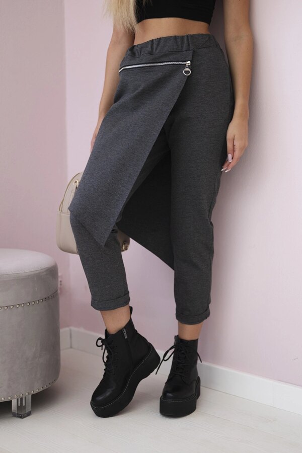 Włoski Punto Milano Winter trousers with a decorative zipper Graphite