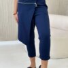 Włoski Punto Milano Winter trousers with a decorative zipper navy blue
