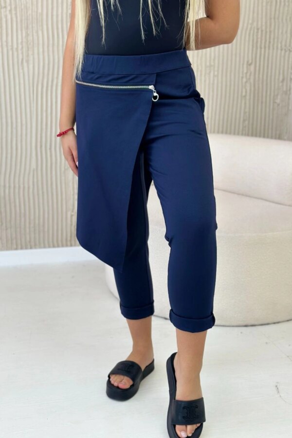 Włoski Punto Milano Winter trousers with a decorative zipper navy blue