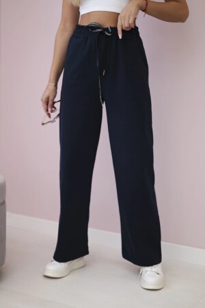 Włoski Punto pants with wide legs navy blue