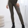 Włoski Push up pants made of eco leather khaki