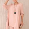 Włoski Set of blouse + pants with pendant dark powder pink
