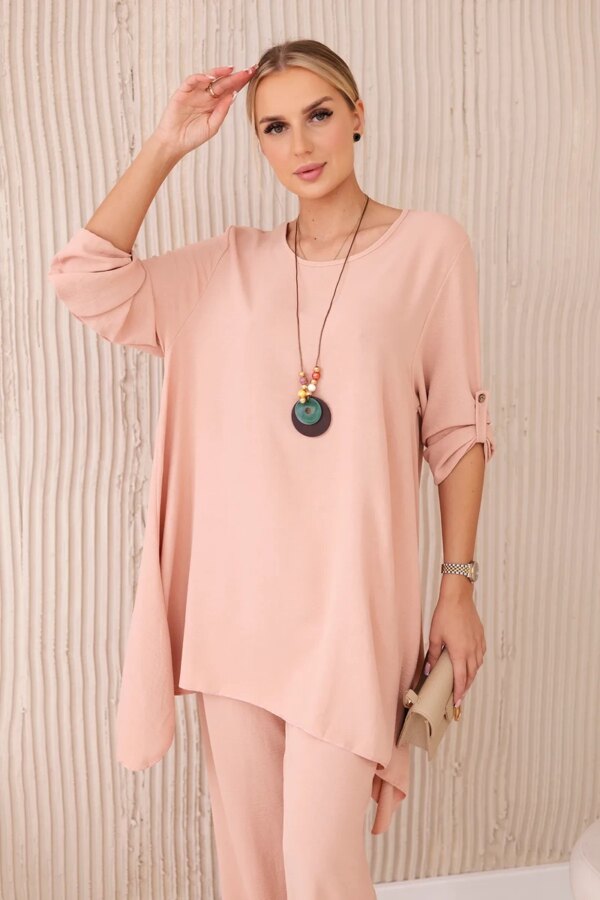 Włoski Set of blouse + pants with pendant dark powder pink