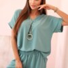 Włoski Set with necklace blouse + pants dark green