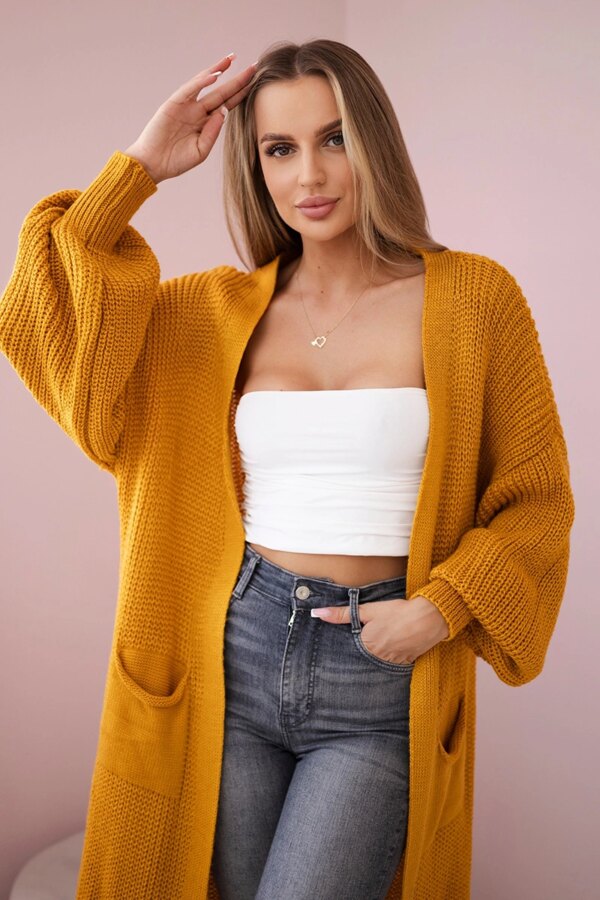 Włoski Sweater long cardigan mustard