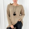 Włoski Sweater with necklace dark beige