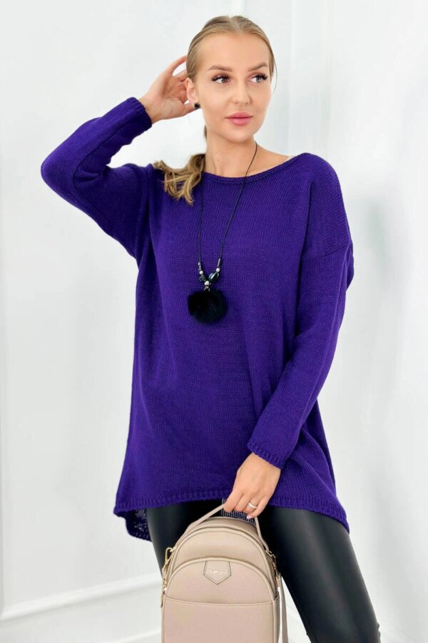 Włoski Sweater with necklace dark purple
