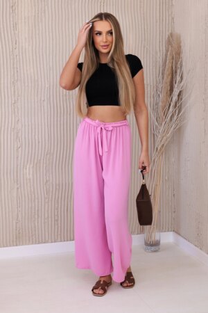 Włoski Trousers with a wide waistband light pink