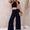 Włoski Trousers with a wide waistband navy blue