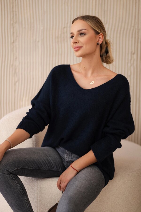 Włoski V-neck sweater navy blue