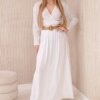 Włoski Viscose skirt with decorative belt white