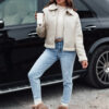 Women's suede jacket with fur KASAMIRA white Dstreet