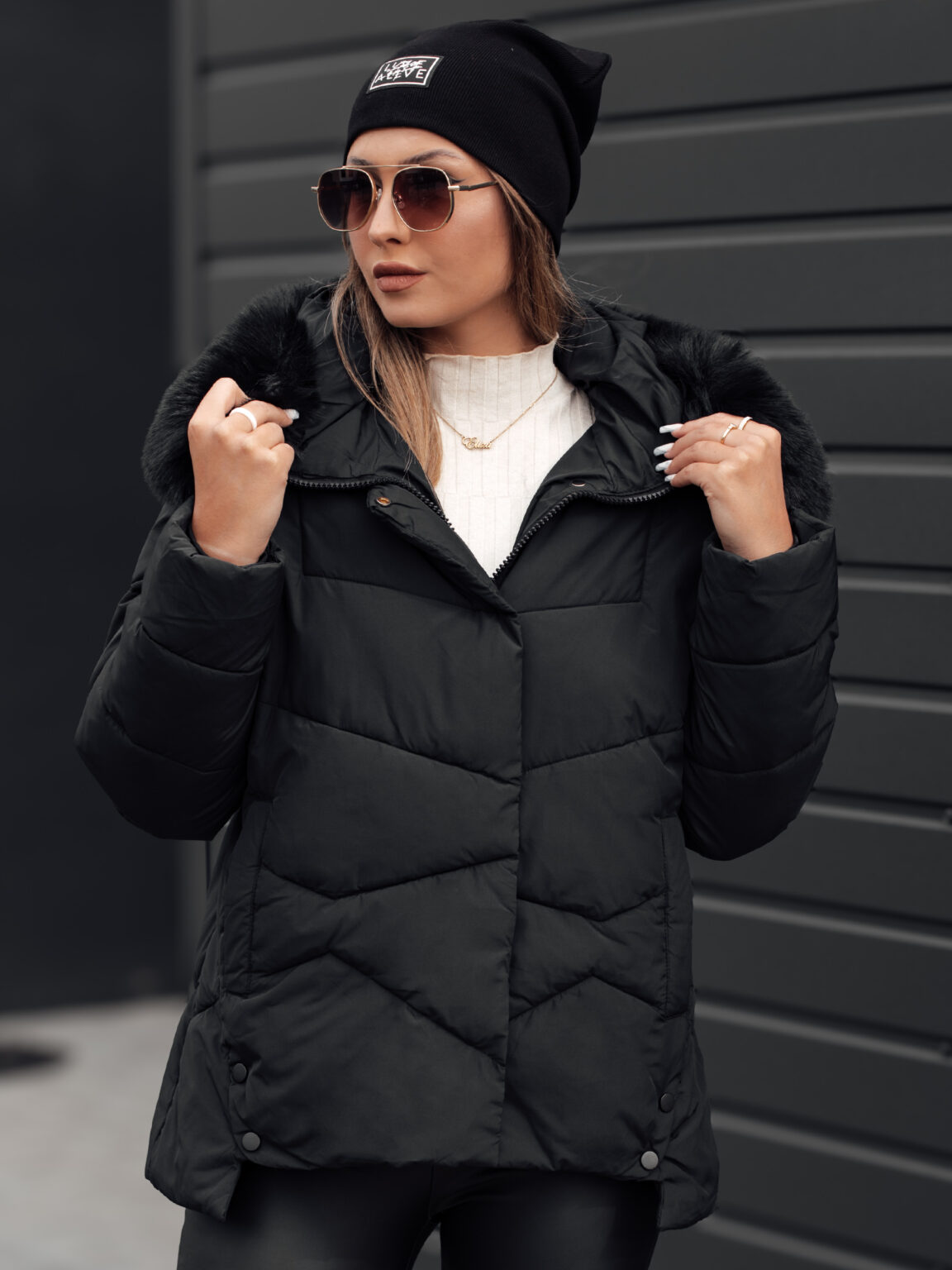 Women's winter jacket FIXMIX quilted with hood black Dstreet