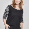 Women's 3/4 Contrast Raglan T-Shirt Black/Dark Camo
