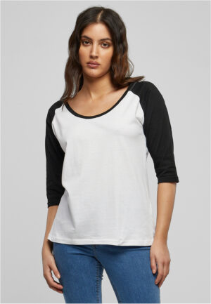 Women's 3/4 contrast raglan t-shirt wht/blk Women's 3/4 contrast raglan t-shirt wht/blk