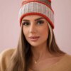 Women's Cap Kinga K297 Beige + Mocca + Red