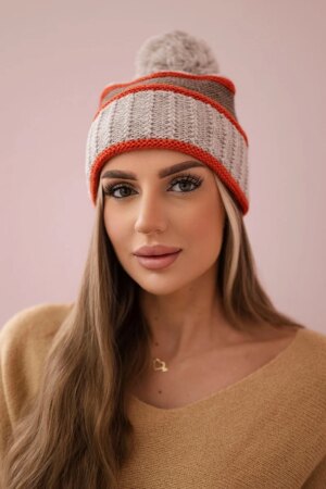 Women's Cap Kinga K297 Beige + Mocca + Red