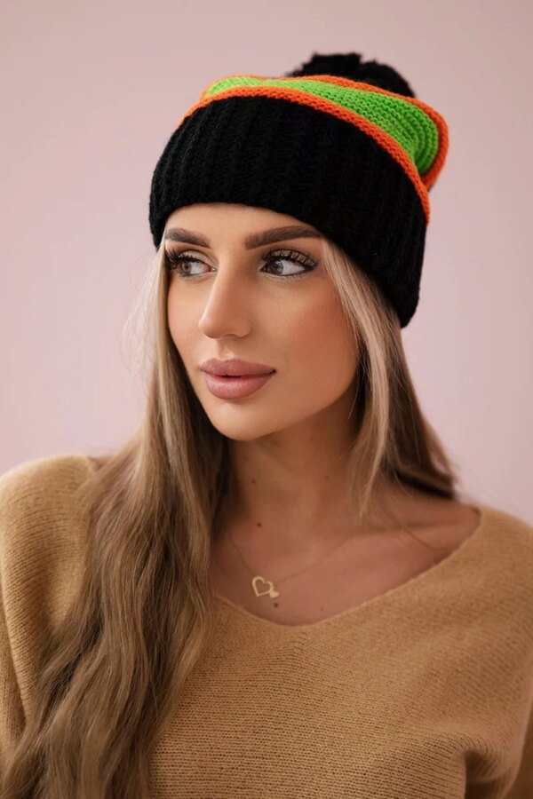 Women's Cap Kinga K297 Black + Orange + Neon Green