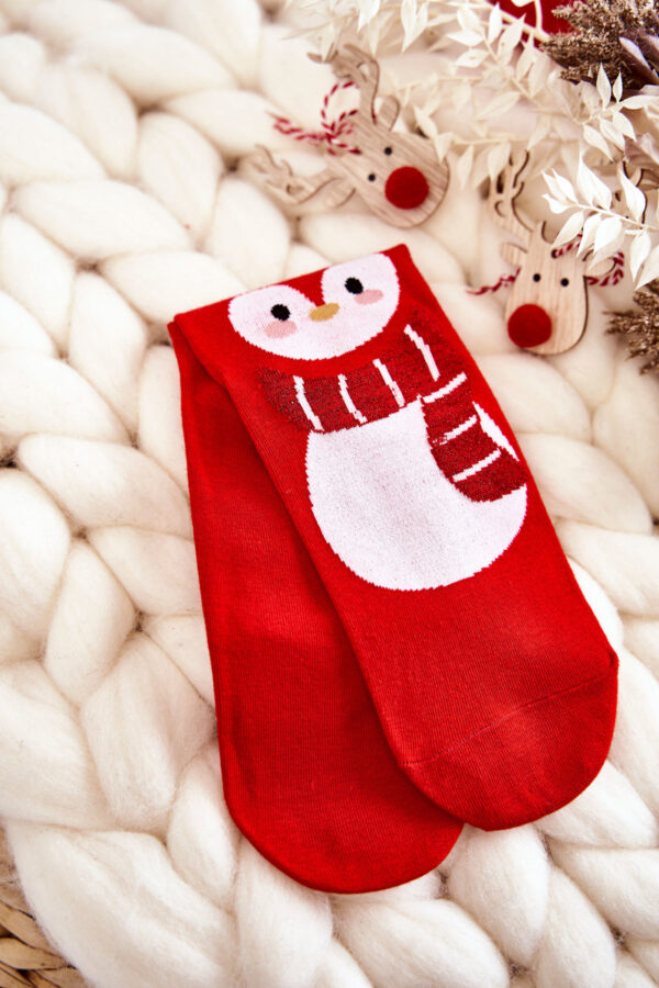Women's Christmas socks with penguin pattern red