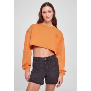 Women's Cropped Floral Embroidery Terry Crewneck vintageorange