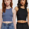 Women's Cropped Rib Top - 2 Pack Blue+Black