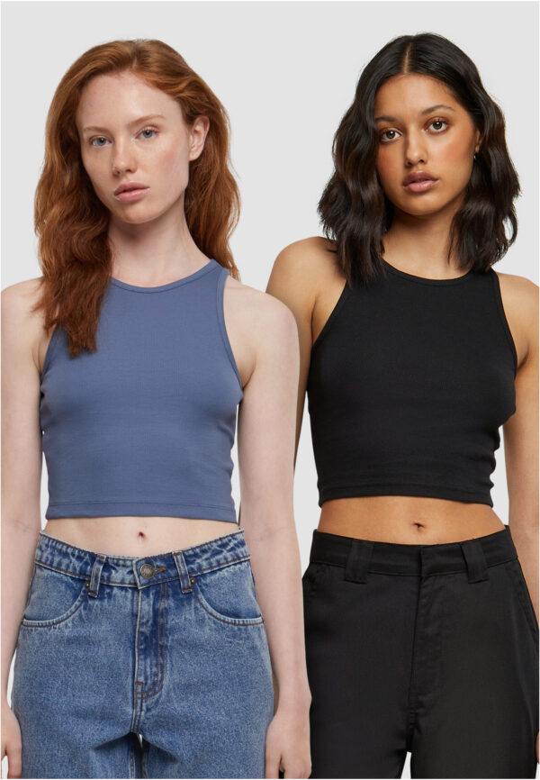Women's Cropped Rib Top - 2 Pack Blue+Black