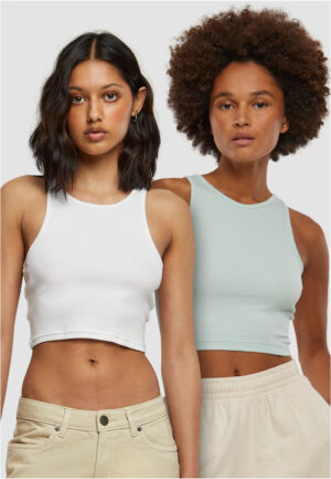 Women's Cropped Rib Top - 2 Pack Mint+White Women's Cropped Rib Top - 2 Pack Mint+White