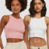 Women's Cropped Rib Top - 2 Pack Pink+White