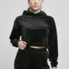 Women's Cropped Velvet Oversized Hoody Black