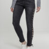 Women's Denim Pants Lace Up Skinny Pants - Black