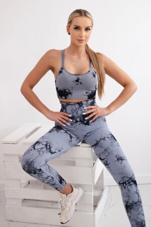 Women's Fitness Set Top + Push Up Leggings - Grey/Black
