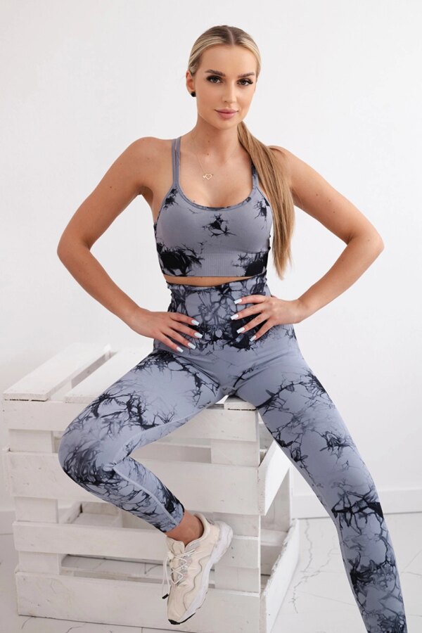 Women's Fitness Set Top + Push Up Leggings - Grey/Black