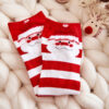 Women's Funny Christmas Socks In stripes with Santa Claus red and white