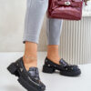 Women's Leather Patent Leather Low Shoes with Decorations D&A Black