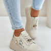 Women's Leather Platform Sneakers With Badges And Vinceza Beige Inscription