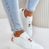 Women's Leather Platform Sneakers With Brooch And Decorative Flower White