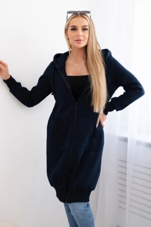 Women's Long Insulated Hooded Sweatshirt - Dark Blue