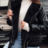 Women's NORFDIMA leather jacket with fur black Dstreet