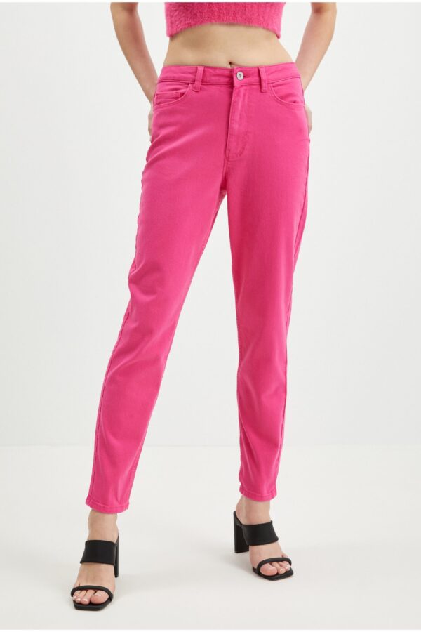 Women's Navy Pink Cropped Mom Fit Jeans Pieces Kesia - Women's