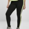 Women's Neon Leggings with Side Stripe Black/Electric Lime