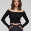 Women's Off Shoulder Glitter Long Sleeve Black