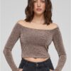Women's Off Shoulder Glitter Long Sleeve Gold