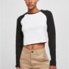 Women's Organic Cropped Retro Baseball Long Sleeve White/Black