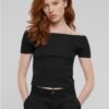 Women's Organic Off Shoulder Rib T-Shirt - Black
