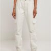 Women's Organic Stretch Denim Cargo Pants Grey White Raw