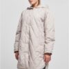 Women's Oversized Diamond Quilted Hooded Coat in Warm Grey