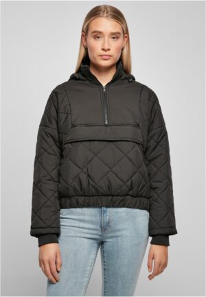 Women's Oversized Diamond Quilted Tug Jacket Black